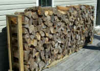 A home made seasoning rack with a couple of weeks worth of wood.